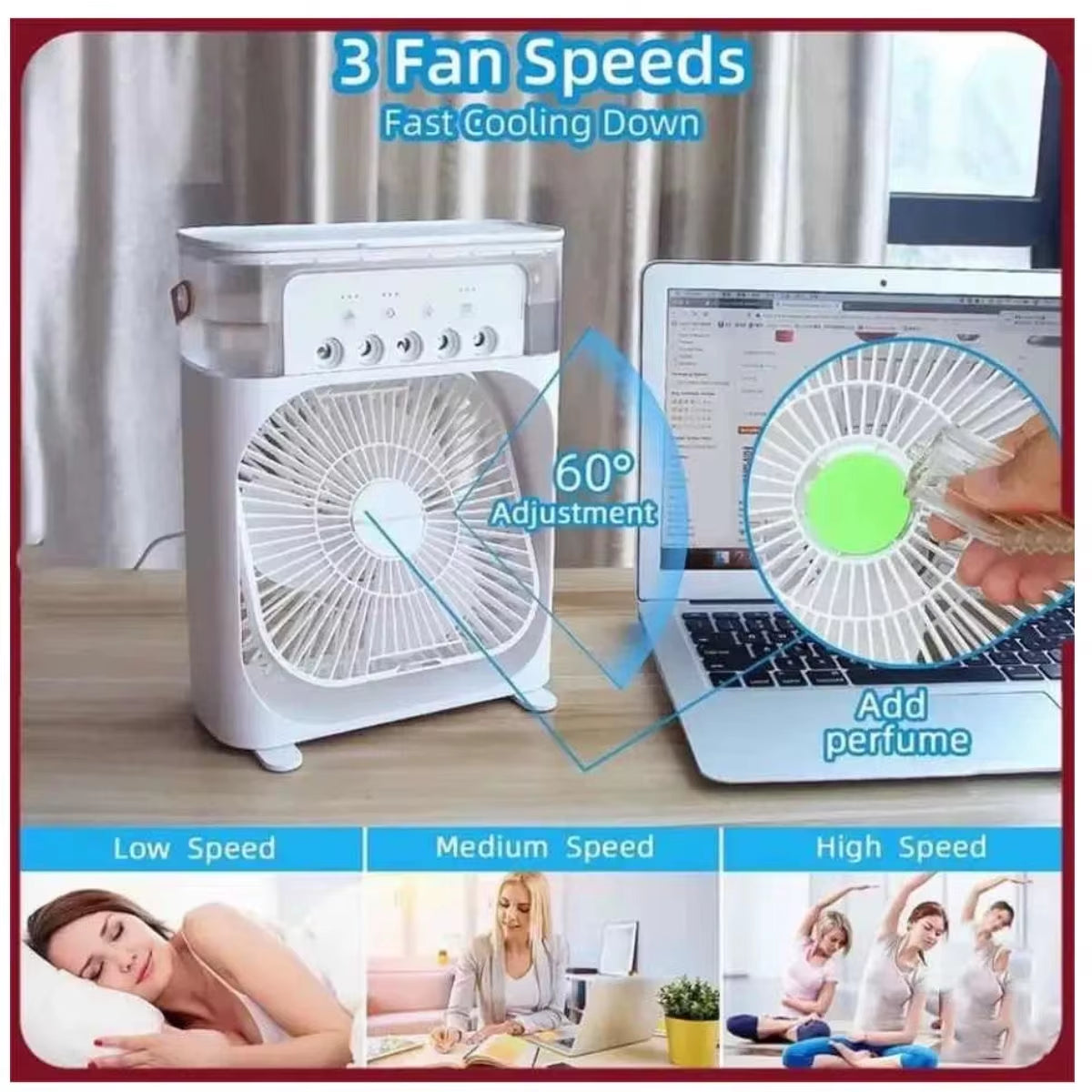3 in 1 Fan Air Conditioner Household Water Mist USB Fan Small Air Cooler LED Night Light Portable Humidifier Air Adjustment Fan