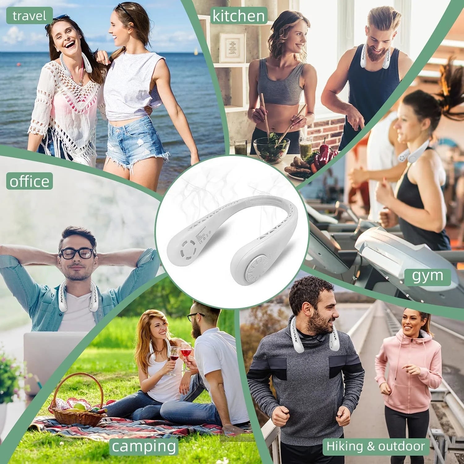 Portable Bladeless Hanging Neck Fan Air Cooling Rechargeable Wearable Head USB Mini Fan Traveling Outdoor Sports Running Fans