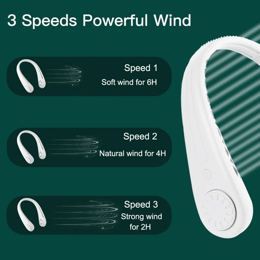Portable Bladeless Hanging Neck Fan Air Cooling Rechargeable Wearable Head USB Mini Fan Traveling Outdoor Sports Running Fans