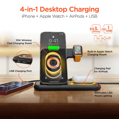The Ultimate Apple Charging Station – Fast & Tangle-Free 4-in-1 Wireless Charger for iPhone, Apple Watch & AirPods.