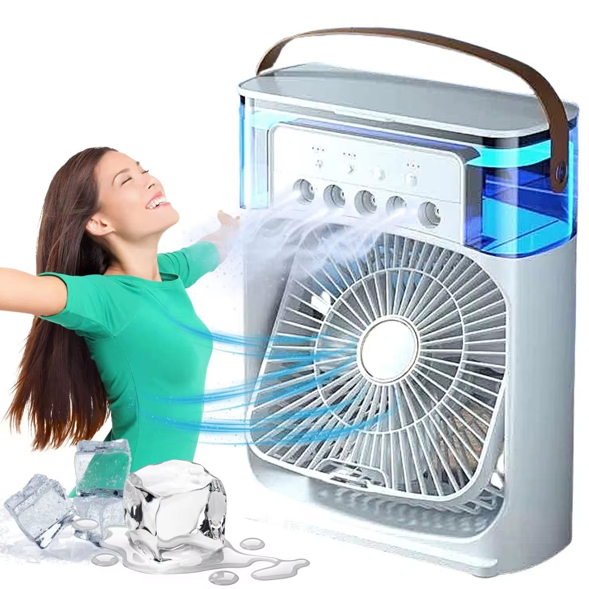 3 in 1 Fan Air Conditioner Household Water Mist USB Fan Small Air Cooler LED Night Light Portable Humidifier Air Adjustment Fan