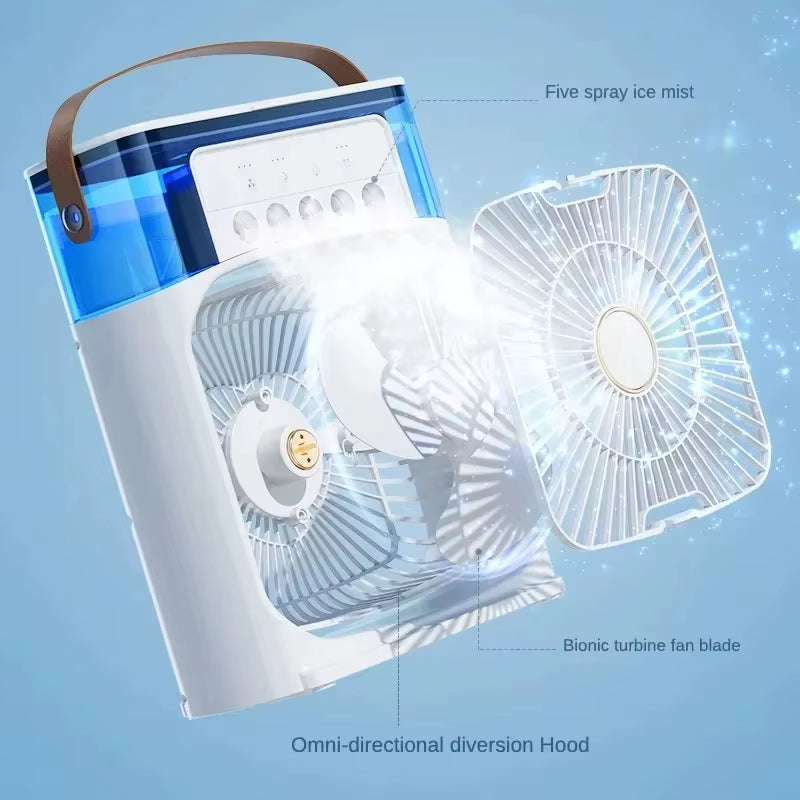3 in 1 Fan Air Conditioner Household Water Mist USB Fan Small Air Cooler LED Night Light Portable Humidifier Air Adjustment Fan